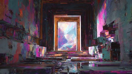 Mystical gateway: Abstract painting of a portal leading to the celestial realm