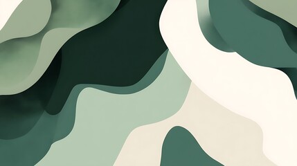 Organic Abstract Composition with Subtle Green Tones and Dynamic Shapes