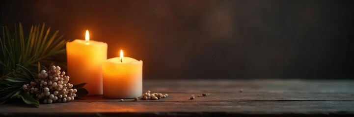 Warm Candlelight Illuminates Cozy Rustic Wood Scene Peaceful Spa & Home Decor Ambiance