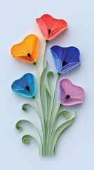 Tech-inspired design Colorful Paper Quilling Flowers on a Light Background in pastel tones