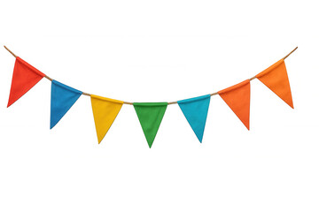 Colorful party flags bunting garland for celebration event decoration, festive pennant banner on transparent background