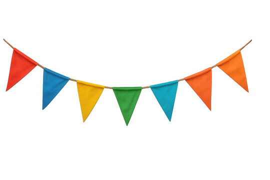 Colorful party flags bunting garland for celebration event decoration, festive pennant banner on transparent background