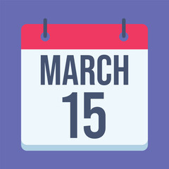 15 March Calendar. Blue Background. Isolated Vector Calendar.