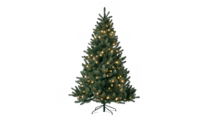Lit green artificial Christmas tree, created AI, PNG