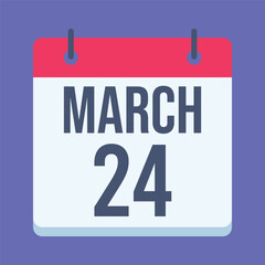 24 March Calendar. Blue Background. Isolated Vector Calendar.