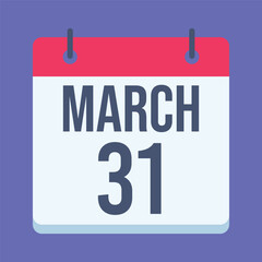 31 March Calendar. Blue Background. Isolated Vector Calendar.