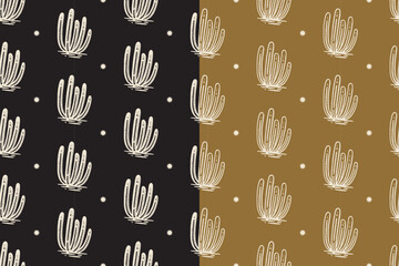 organ pipe cactus with dot retro illustration pattern on black tan background set for western. desert cactus with point vintage doodle motif wallpaper. arid succulent hand drawn silhouette pattern