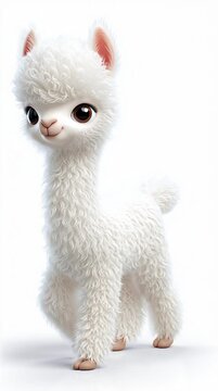 3D Cartoon style illustrations, A little Alpaca is walking, isolated on a white background