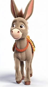 3D Cartoon style illustrations, A little Donkey is walking, isolated on a white background