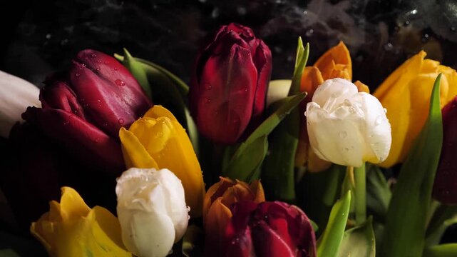 bouquet of colored tulips close-up