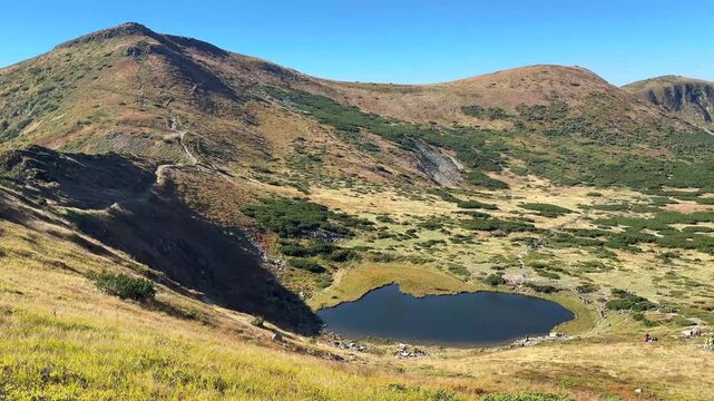 scenic mountain landscape with a blue alpine lake