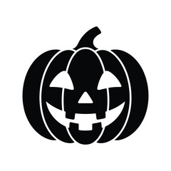 Black and white silhouette of a classic jack o lantern pumpkin