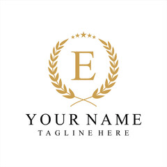 Initial letter E justice legal law firm logo design, leaves and star graphic concept