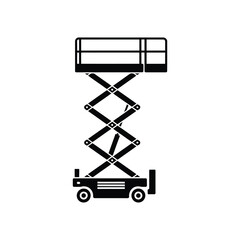 Black and white icon of a scissor lift extended