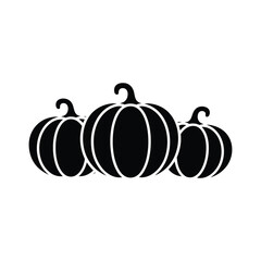 Three black silhouette pumpkins on a white background