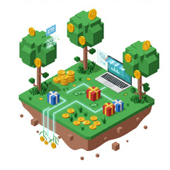 Fototapeta premium Isometric Money Tree and Business Growth Vector Illustration | Passive Income and Investment Concept