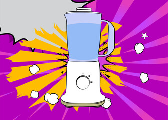 Cartoon Food Blender, comic book juice. Retro vector comics pop art design.