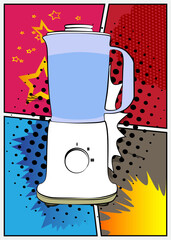Cartoon Food Blender, comic book juice. Retro vector comics pop art design.