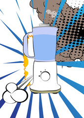 Cartoon Food Blender, comic book juice. Retro vector comics pop art design.