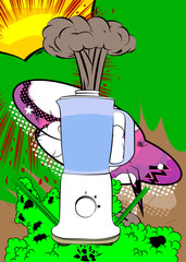Cartoon Food Blender, comic book juice. Retro vector comics pop art design.
