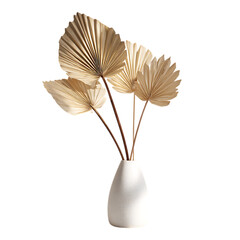 Dried palm leaves in white vase isolated on transparent background