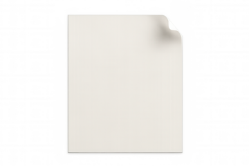 Blank paper sheet with curled corner, empty white page template on transparent background, offering copy space
