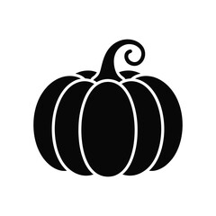 Simple black silhouette of a classic pumpkin with a curled stem