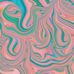 Vibrant abstract pink and teal fluid swirl design with dynamic curves and glossy texture, perfect for backgrounds or modern art. Keywords: abstract, swirl, pink, teal, dynamic, fluid.