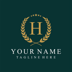 Initial letter H justice legal law firm logo design, leaves and star graphic concept