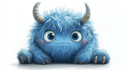 Naklejka premium Cute blue furry monster with big eyes.