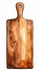 Wooden Cutting Board with Handle on White Background Watercolor Illustration
