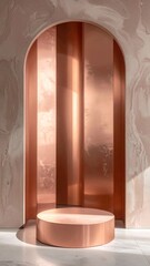 Elegant Copper Colored Wall Niche with Round Platform in Contemporary Interior