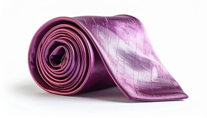 Rolled Purple Silk Necktie with Abstract Texture on White Background