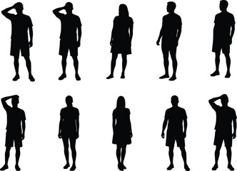 Silhouettes of men and women standing in casual poses — human figure outlines for design, animation, and illustration projects