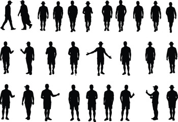 Collection of male silhouettes in standing, walking, and gesture poses, ideal for design, animation, presentations, or infographic elements.