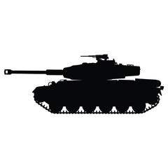 Silhouette of a powerful military tank with a long cannon