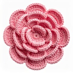 Obraz premium Delicate Pink Crocheted Flower with Intricate Petals on White Background