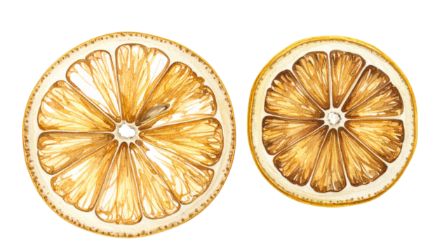 "Dried lemon slices isolated on white background, realistic citrus fruit PNG for food and drink design" - Powered by Adobe