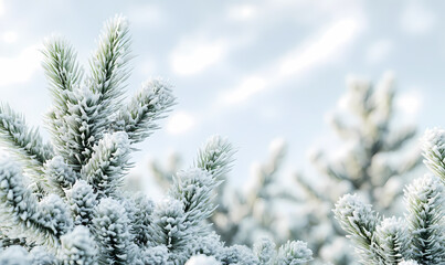 Snowy Pine Branches Against a Light Sky