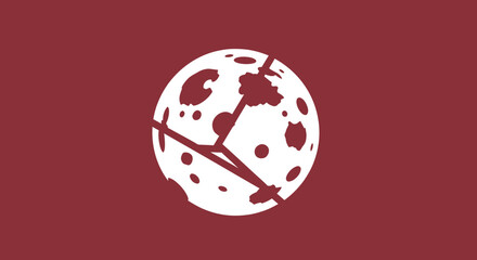 Shattered moon on a dark red sky, broken into pieces, conceptual illustration for destruction or failure in space