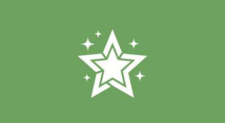 White Star icon isolated on olive green background with sparkles; awards, success, magic, and children concepts