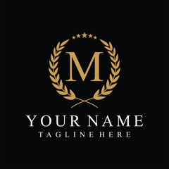 Initial letter M justice legal law firm logo design, leaves and star graphic concept