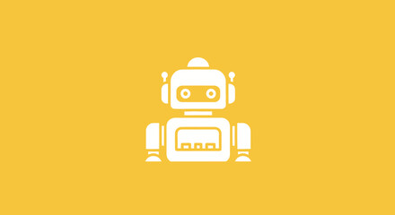 Friendly robot graphic in simple yellow background, for use in children’s content or technology design