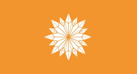 White snowflake design centered on a plain orange background, useful for winter graphics