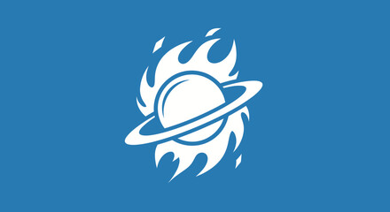Stylized planet aflame on blue for cosmic themes, science fiction ideas, or to depict universal destruction and change