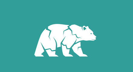 Symbolic Bear Silhouette Walking on Turquoise Background Used for Conservation