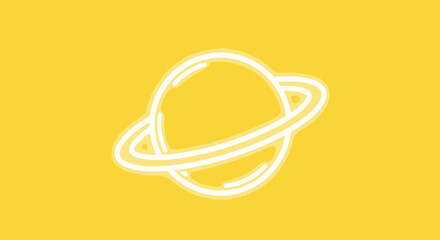 Planet illustration with rings on bright yellow background. Use web design, educational resource, children books