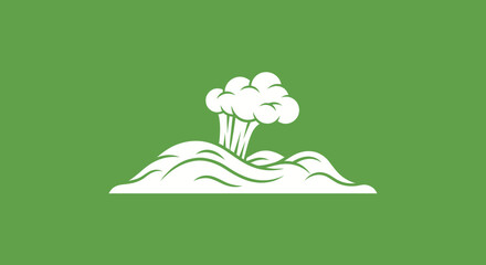 Geyser erupts from a hill in a green field, for use in nature themed website and illustrations
