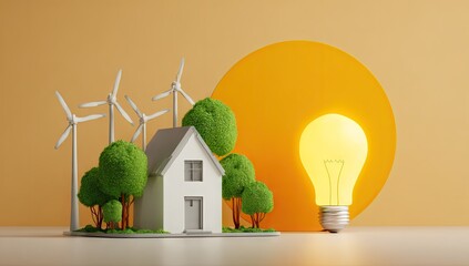 Eco friendly house model with renewable energy sources illustration