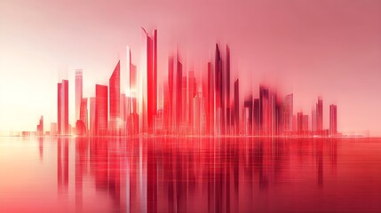 Red Abstract Cityscape with Water Reflections skyline